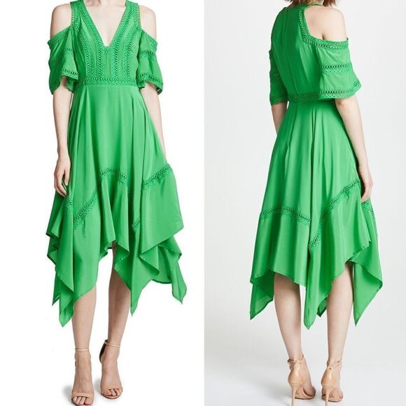 THURLEY Cold Shoulder Silk Dress -Kelly Green Size 8